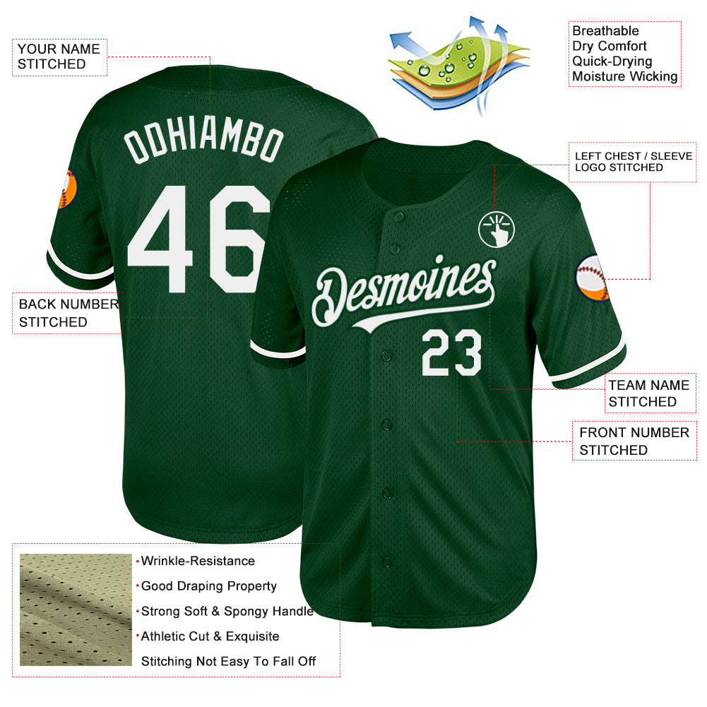 Custom Green White Mesh Authentic Throwback Baseball Jersey - Sky-Custom
