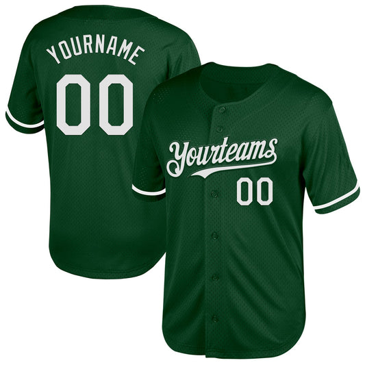 Custom Green White Mesh Authentic Throwback Baseball Jersey - Sky-Custom