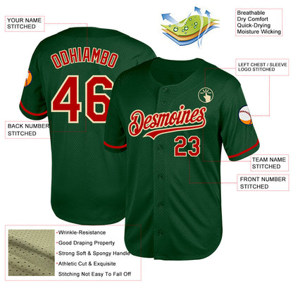 Custom Green Red-Cream Mesh Authentic Throwback Baseball Jersey - Sky-Custom