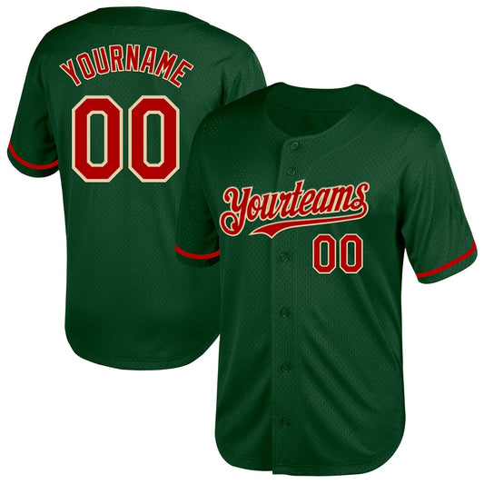 Custom Green Red-Cream Mesh Authentic Throwback Baseball Jersey - Sky-Custom