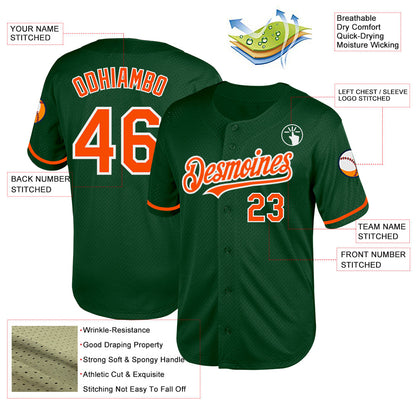 Custom Green Orange-White Mesh Authentic Throwback Baseball Jersey - Sky-Custom