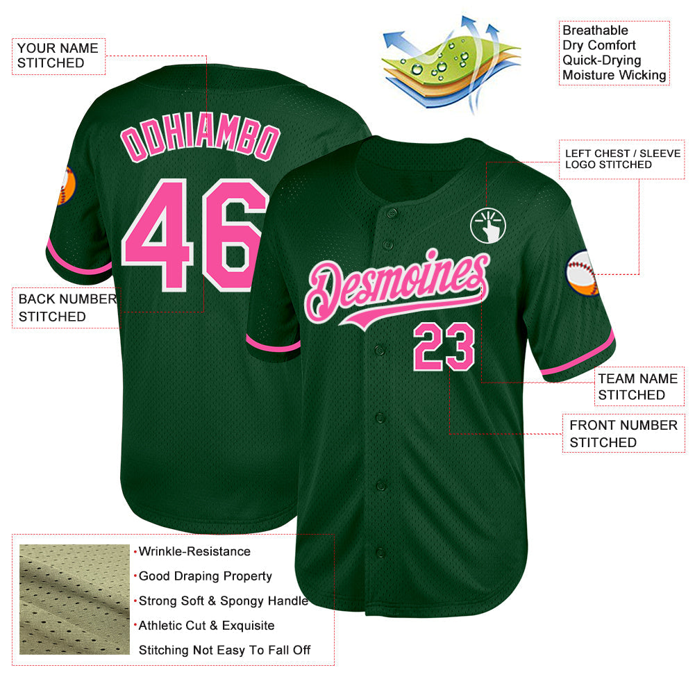 Custom Green Pink-White Mesh Authentic Throwback Baseball Jersey - Sky-Custom