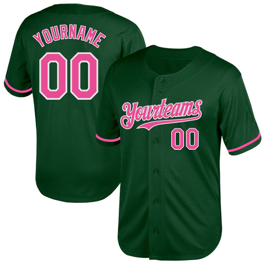 Custom Green Pink-White Mesh Authentic Throwback Baseball Jersey - Sky-Custom