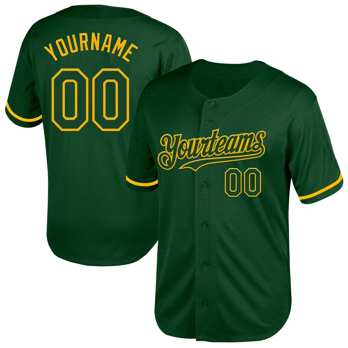 Custom Green Gold Mesh Authentic Throwback Baseball Jersey - Sky-Custom