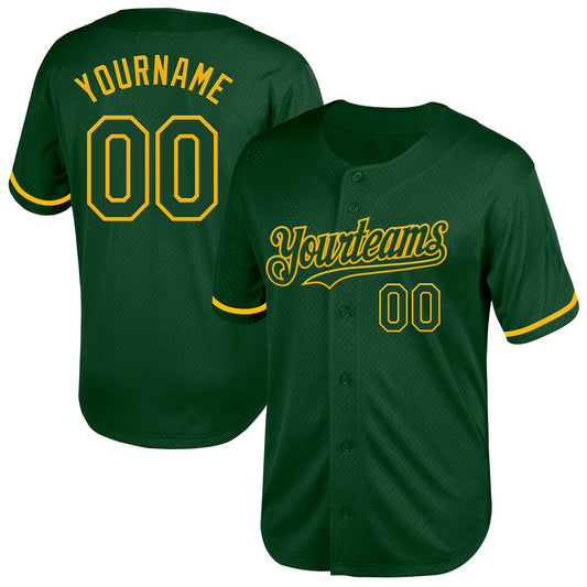 Custom Green Gold Mesh Authentic Throwback Baseball Jersey - Sky-Custom