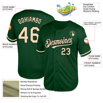 Custom Green Cream-Black Mesh Authentic Throwback Baseball Jersey - Sky-Custom