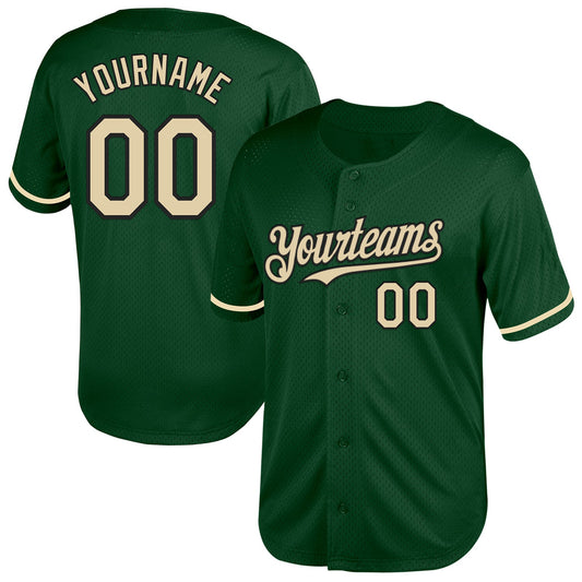 Custom Green Cream-Black Mesh Authentic Throwback Baseball Jersey - Sky-Custom