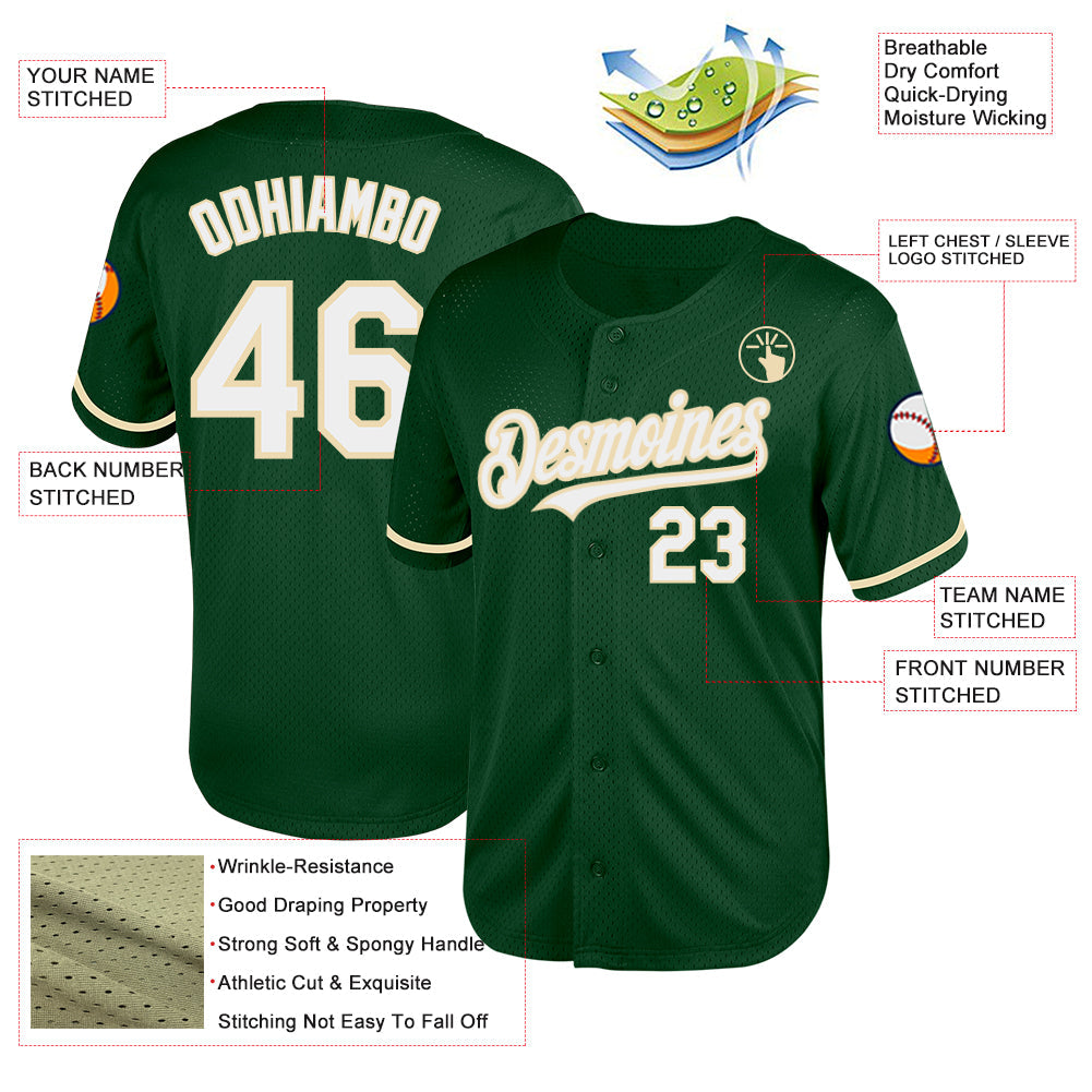 Custom Green White-Cream Mesh Authentic Throwback Baseball Jersey - Sky-Custom