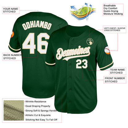 Custom Green White-Cream Mesh Authentic Throwback Baseball Jersey - Sky-Custom