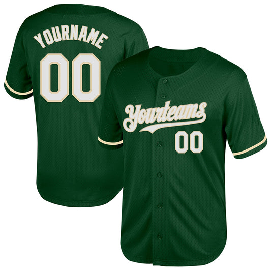 Custom Green White-Cream Mesh Authentic Throwback Baseball Jersey - Sky-Custom