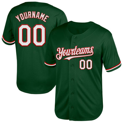 Custom Green White-Red Mesh Authentic Throwback Baseball Jersey - Sky-Custom