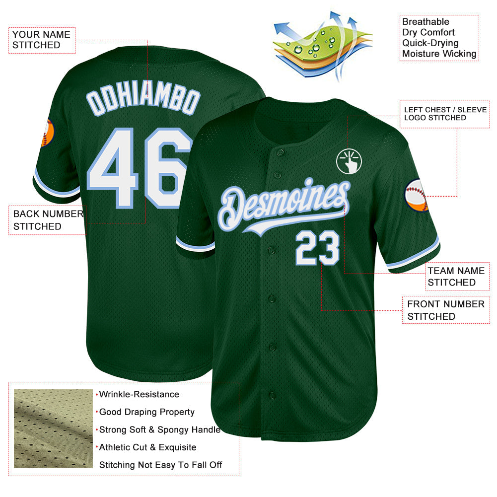Custom Green White-Light Blue Mesh Authentic Throwback Baseball Jersey - Sky-Custom