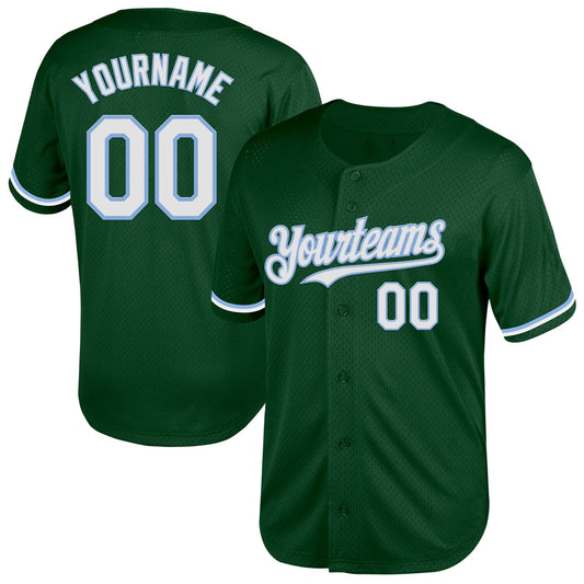 Custom Green White-Light Blue Mesh Authentic Throwback Baseball Jersey - Sky-Custom