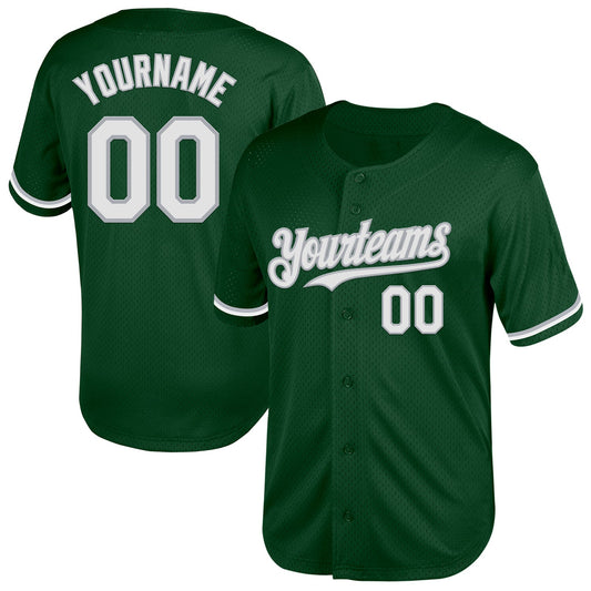 Custom Green White-Gray Mesh Authentic Throwback Baseball Jersey - Sky-Custom
