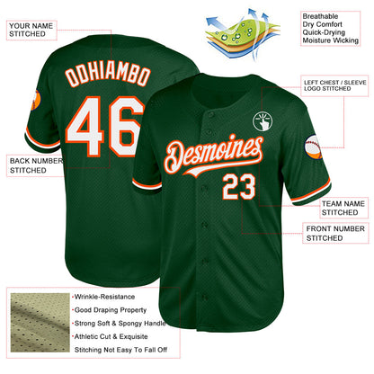 Custom Green White-Orange Mesh Authentic Throwback Baseball Jersey - Sky-Custom