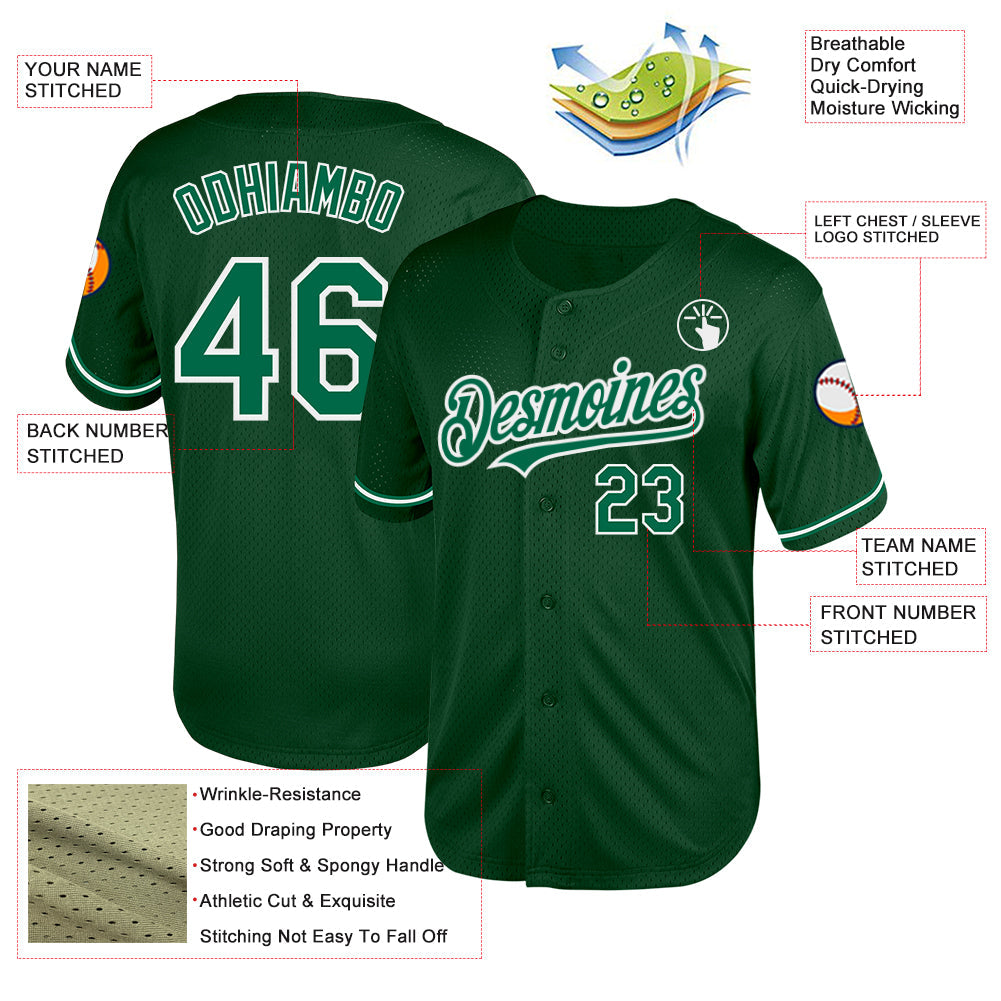Custom Green Kelly Green-White Mesh Authentic Throwback Baseball Jersey - Sky-Custom