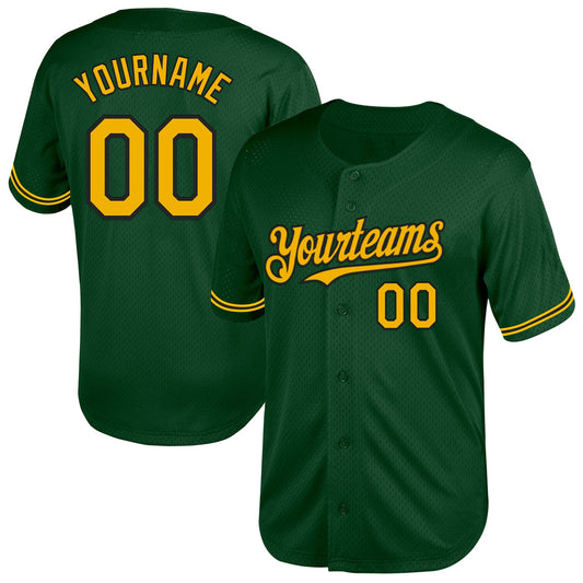 Custom Green Gold-Black Mesh Authentic Throwback Baseball Jersey - Sky-Custom