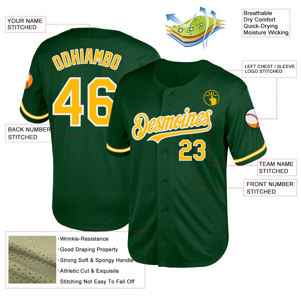 Custom Green Gold-White Mesh Authentic Throwback Baseball Jersey - Sky-Custom