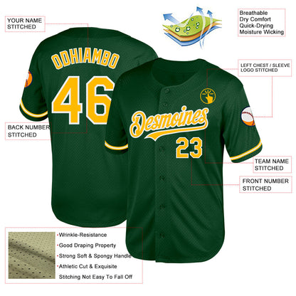 Custom Green Gold-White Mesh Authentic Throwback Baseball Jersey - Sky-Custom