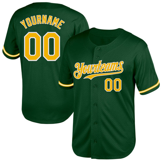 Custom Green Gold-White Mesh Authentic Throwback Baseball Jersey - Sky-Custom