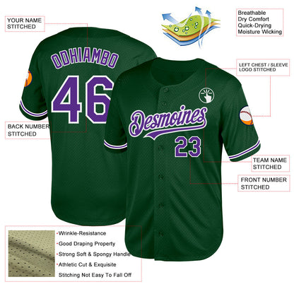 Custom Green Purple-White Mesh Authentic Throwback Baseball Jersey - Sky-Custom
