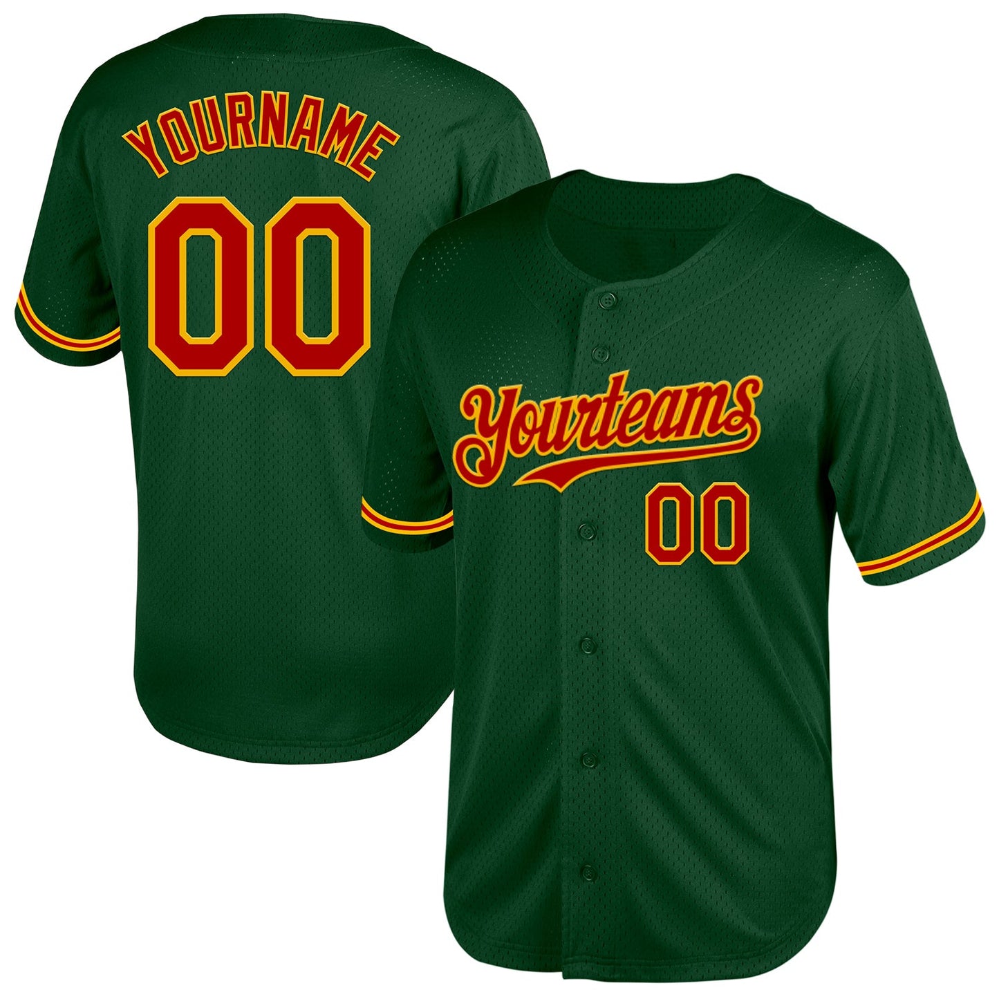 Custom Green Red-Gold Mesh Authentic Throwback Baseball Jersey - Sky-Custom