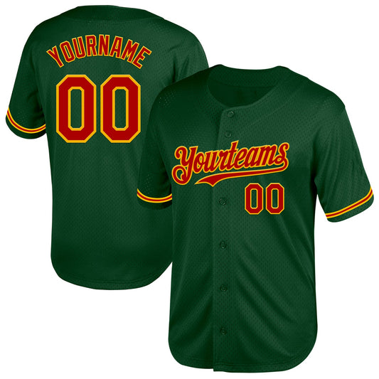 Custom Green Red-Gold Mesh Authentic Throwback Baseball Jersey - Sky-Custom