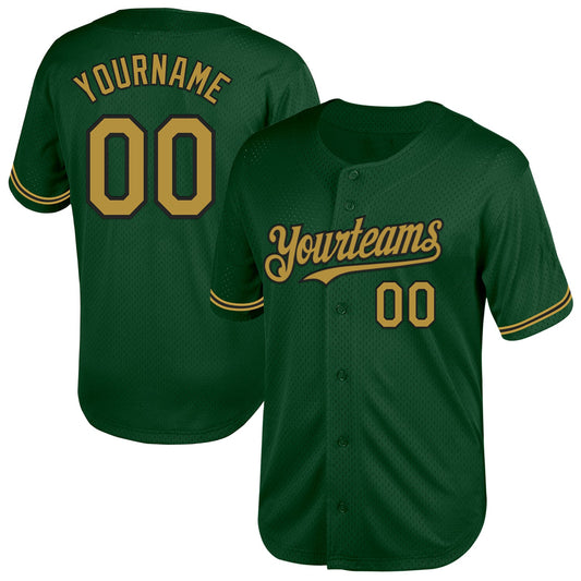 Custom Green Old Gold-Black Mesh Authentic Throwback Baseball Jersey - Sky-Custom