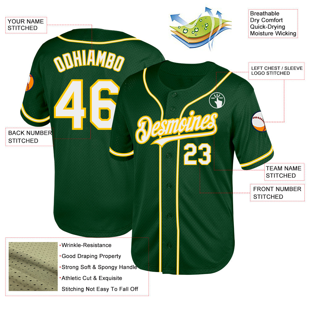 Custom Green White-Yellow Mesh Authentic Throwback Baseball Jersey - Sky-Custom