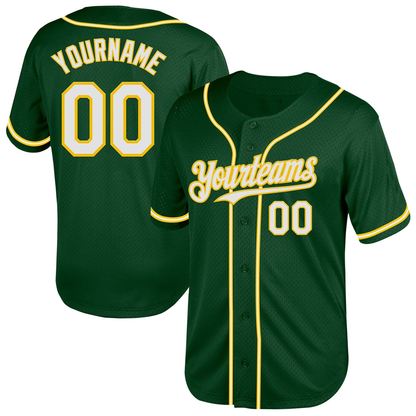 Custom Green White-Yellow Mesh Authentic Throwback Baseball Jersey - Sky-Custom