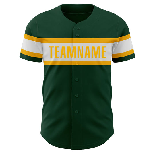 Custom Green White-Gold Authentic Baseball Jersey - Sky-Custom