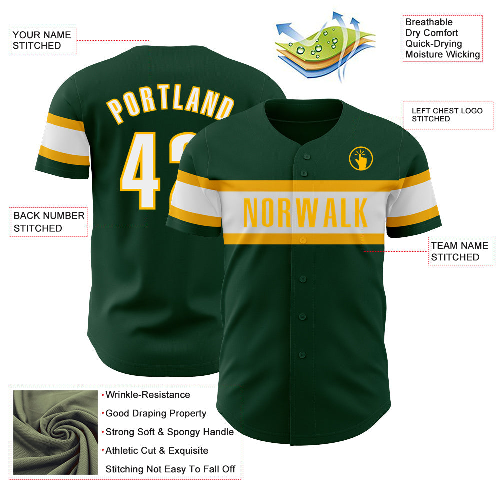 Custom Green White-Gold Authentic Baseball Jersey - Sky-Custom
