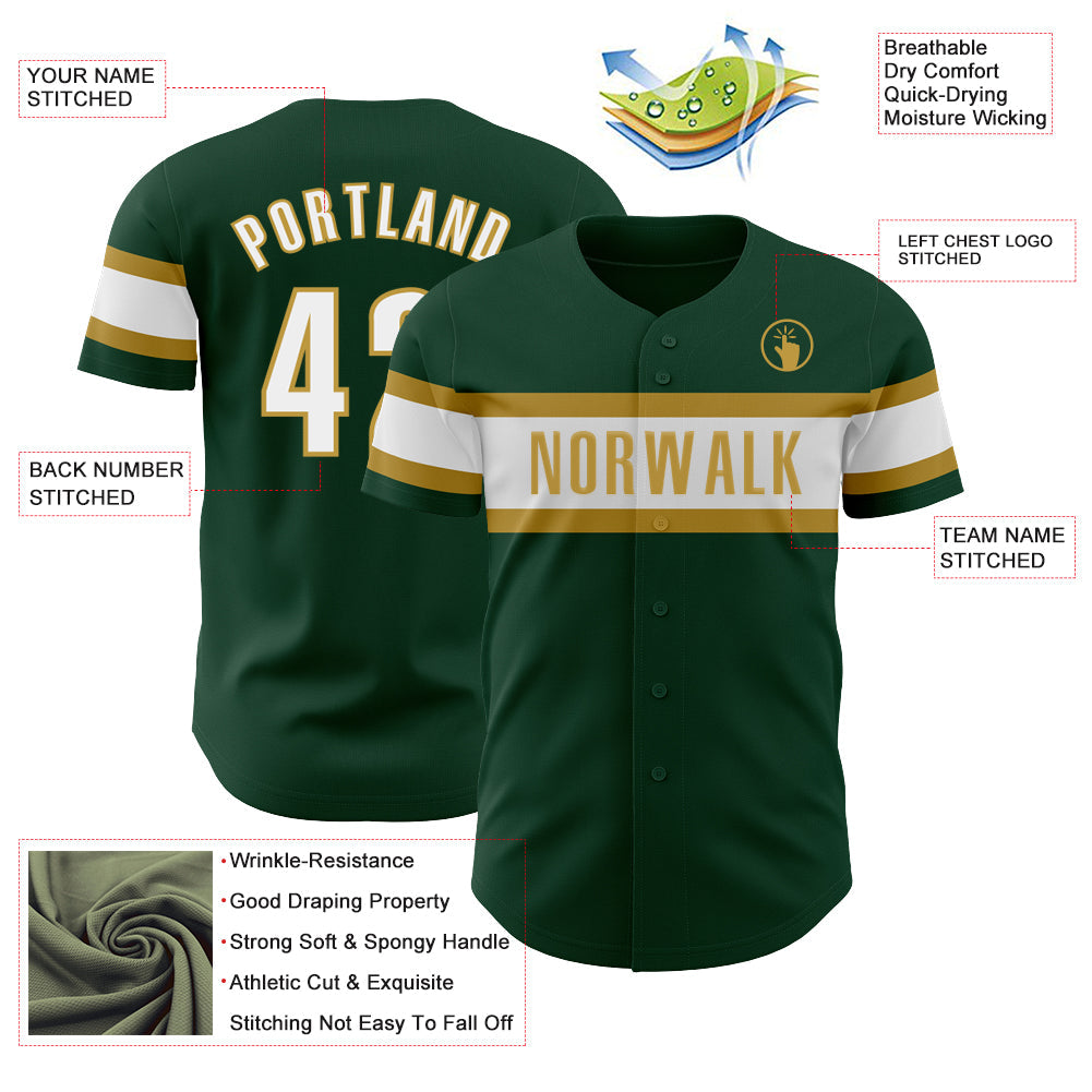 Custom Green White-Old Gold Authentic Baseball Jersey - Sky-Custom