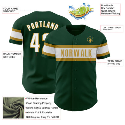Custom Green White-Old Gold Authentic Baseball Jersey - Sky-Custom