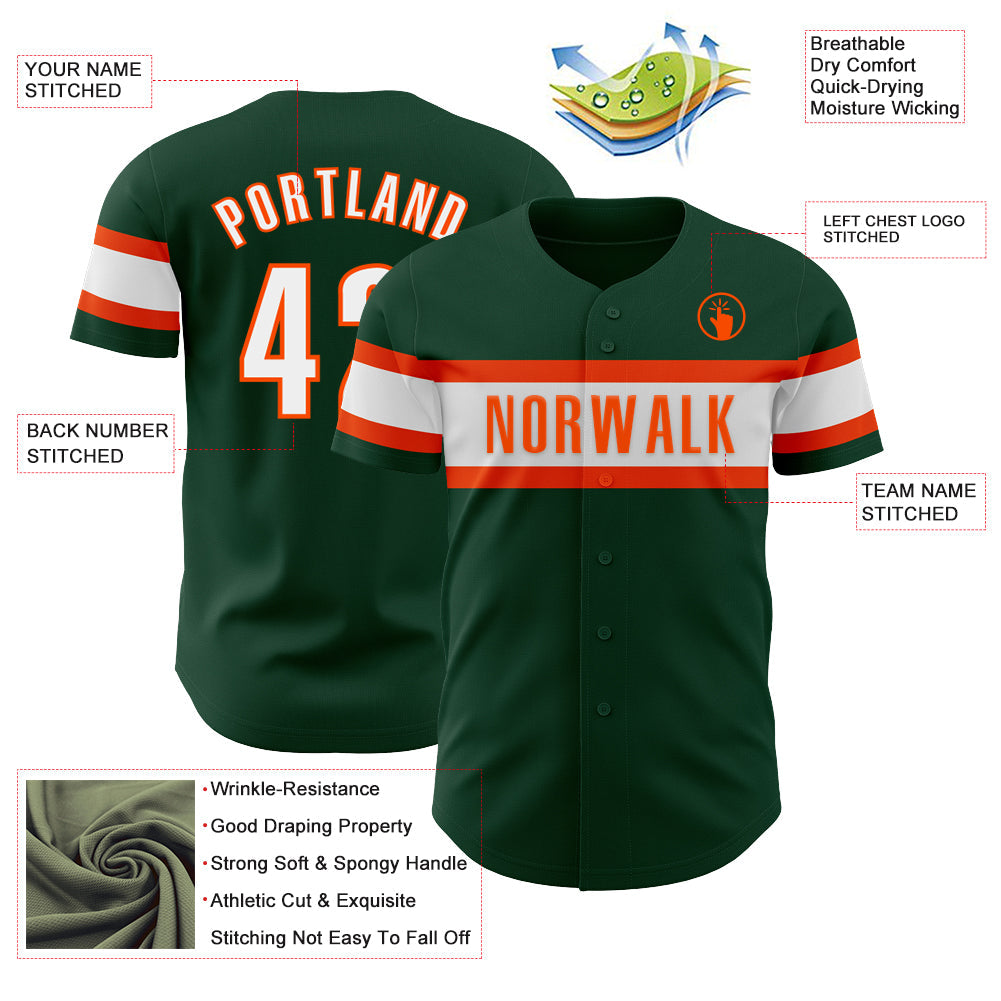 Custom Green White-Orange Authentic Baseball Jersey - Sky-Custom
