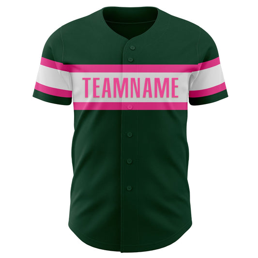 Custom Green White-Pink Authentic Baseball Jersey - Sky-Custom