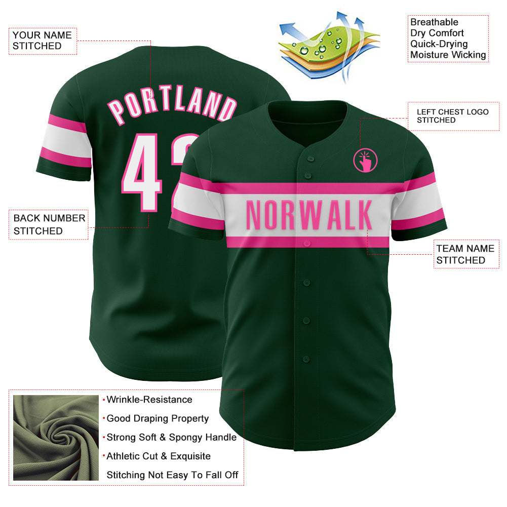 Custom Green White-Pink Authentic Baseball Jersey - Sky-Custom