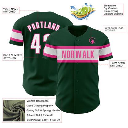 Custom Green White-Pink Authentic Baseball Jersey - Sky-Custom