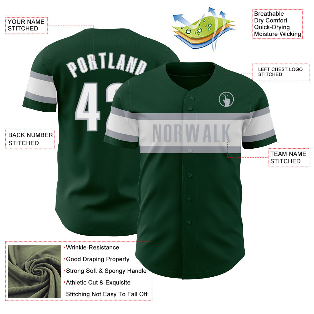 Custom Green White-Gray Authentic Baseball Jersey - Sky-Custom