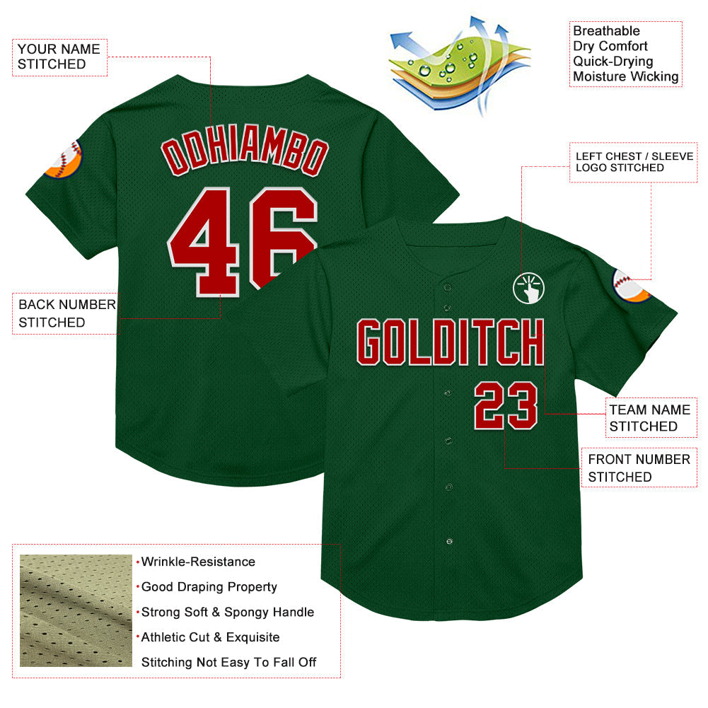 Custom Green Red-White Mesh Authentic Throwback Baseball Jersey - Sky-Custom