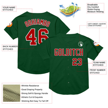 Custom Green Red-White Mesh Authentic Throwback Baseball Jersey - Sky-Custom