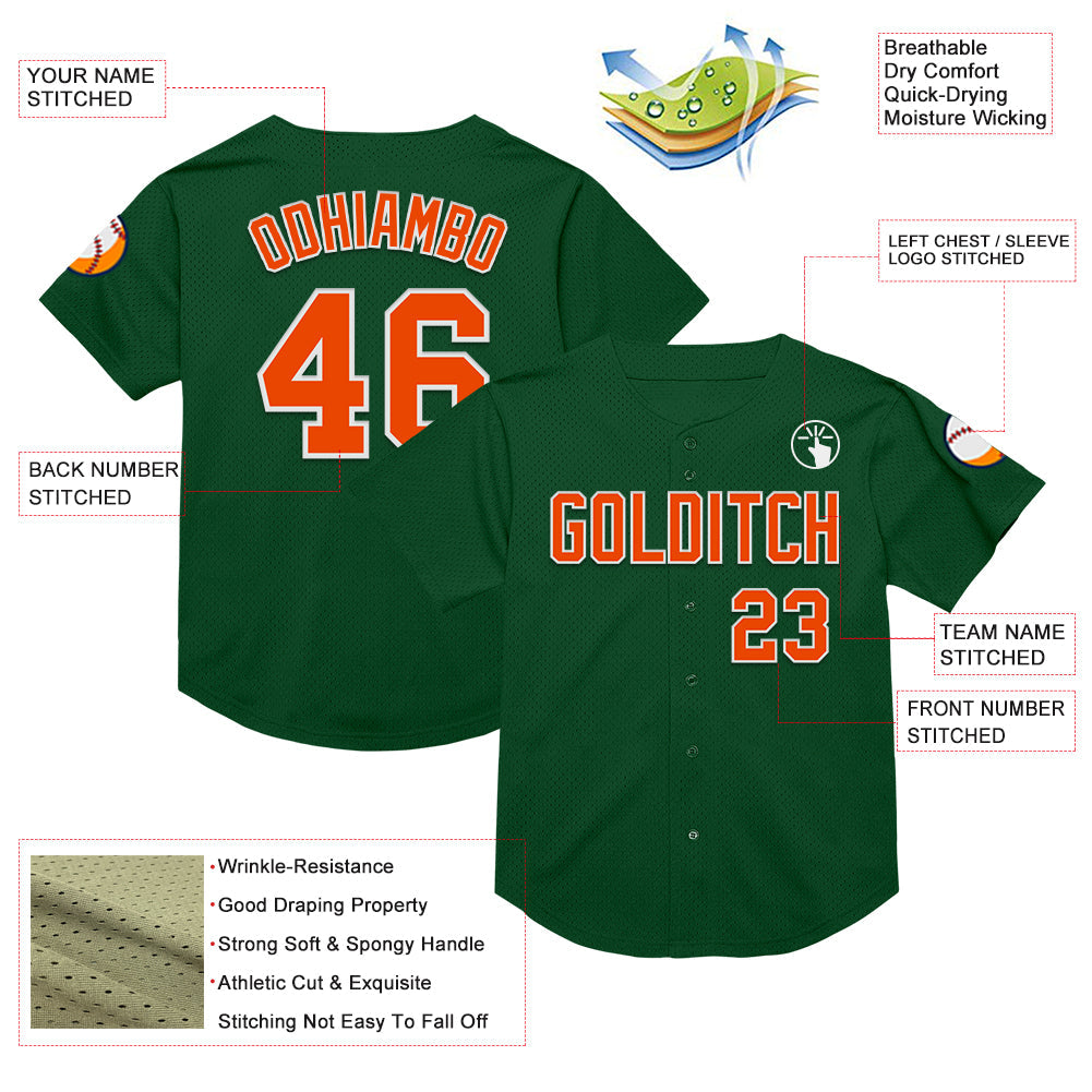 Custom Green Orange-White Mesh Authentic Throwback Baseball Jersey - Sky-Custom
