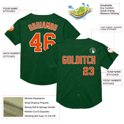 Custom Green Orange-White Mesh Authentic Throwback Baseball Jersey - Sky-Custom