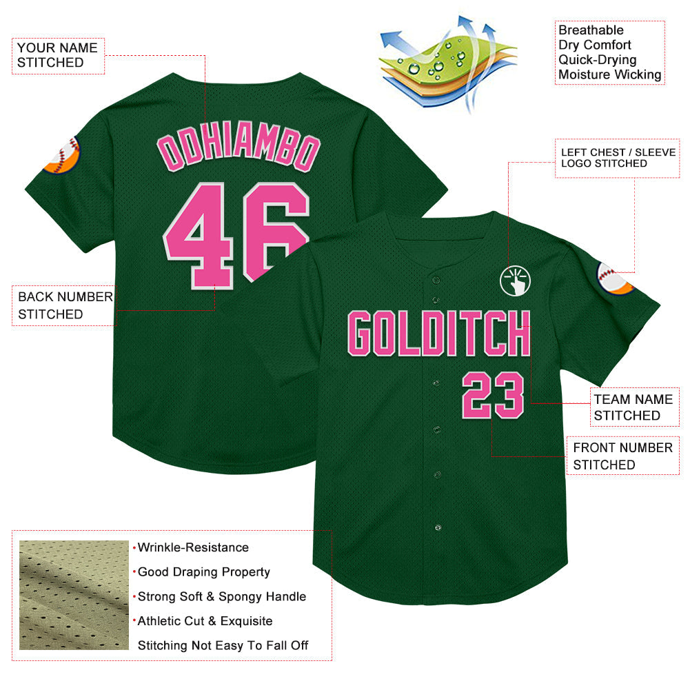 Custom Green Pink-White Mesh Authentic Throwback Baseball Jersey - Sky-Custom