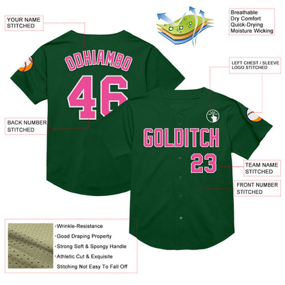 Custom Green Pink-White Mesh Authentic Throwback Baseball Jersey - Sky-Custom