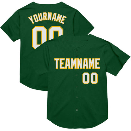 Custom Green White-Gold Mesh Authentic Throwback Baseball Jersey - Sky-Custom