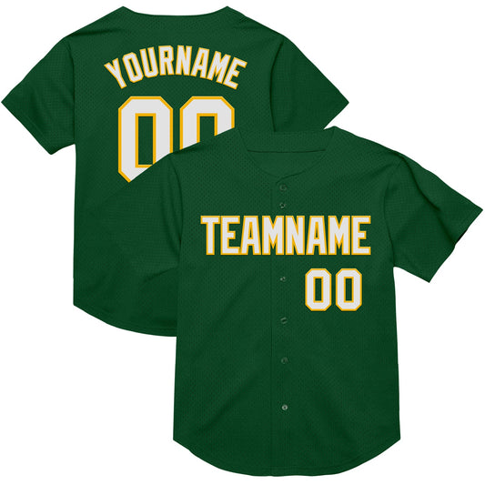 Custom Green White-Gold Mesh Authentic Throwback Baseball Jersey - Sky-Custom