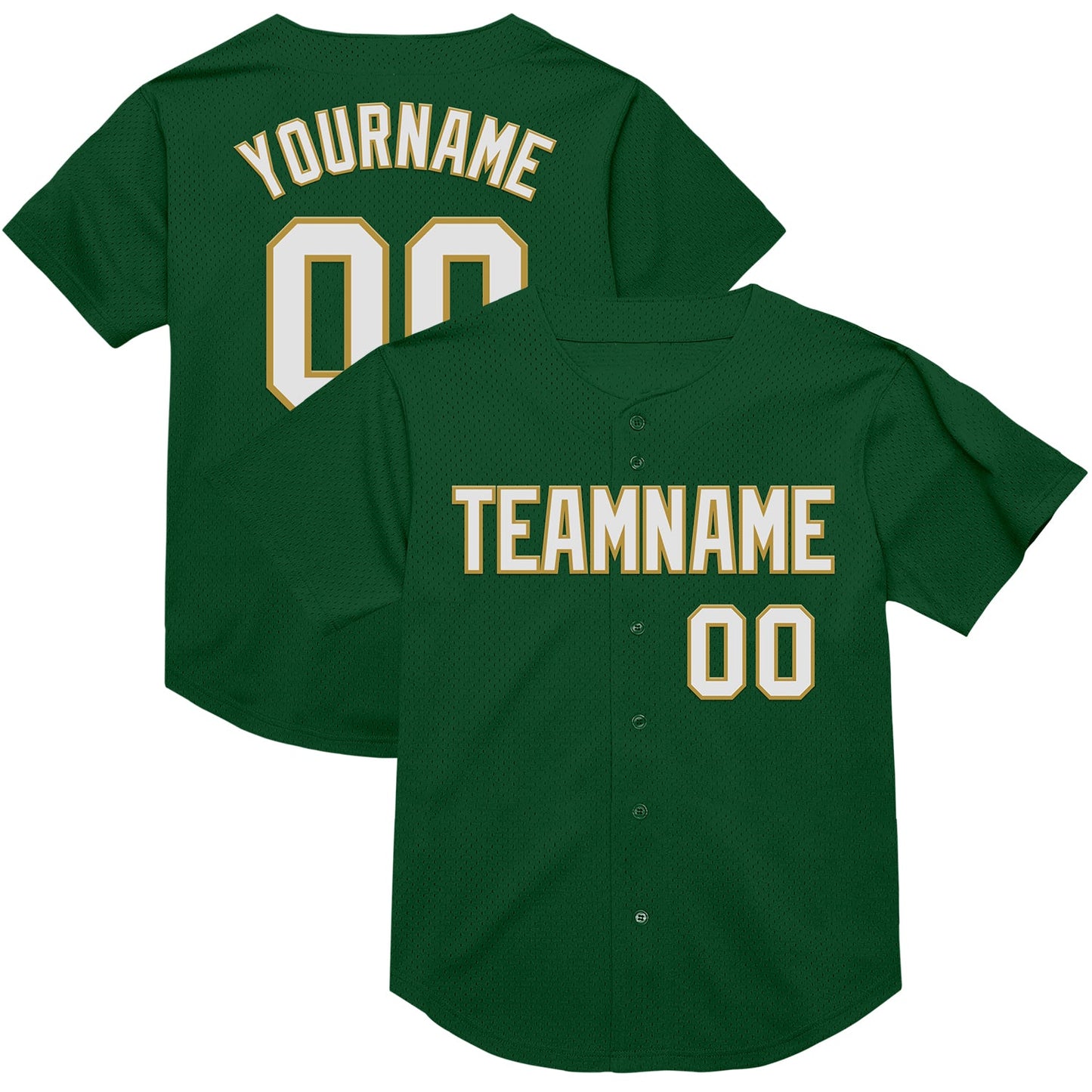 Custom Green White-Old Gold Mesh Authentic Throwback Baseball Jersey - Sky-Custom
