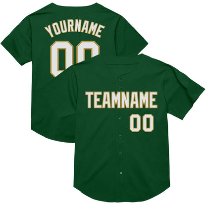 Custom Green White-Old Gold Mesh Authentic Throwback Baseball Jersey - Sky-Custom