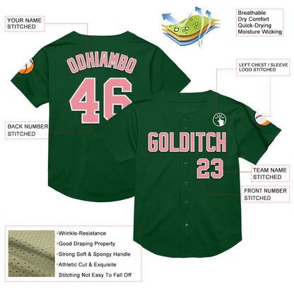 Custom Green Medium Pink-White Mesh Authentic Throwback Baseball Jersey - Sky-Custom